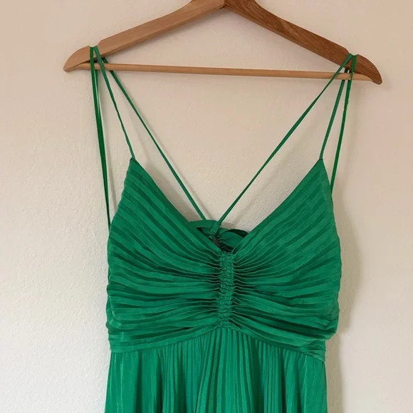 A.L.C. Aries Pleated Maxi Dress Green Elegant Size 6 Formal Wedding Guest Prom - Picture 3 of 16